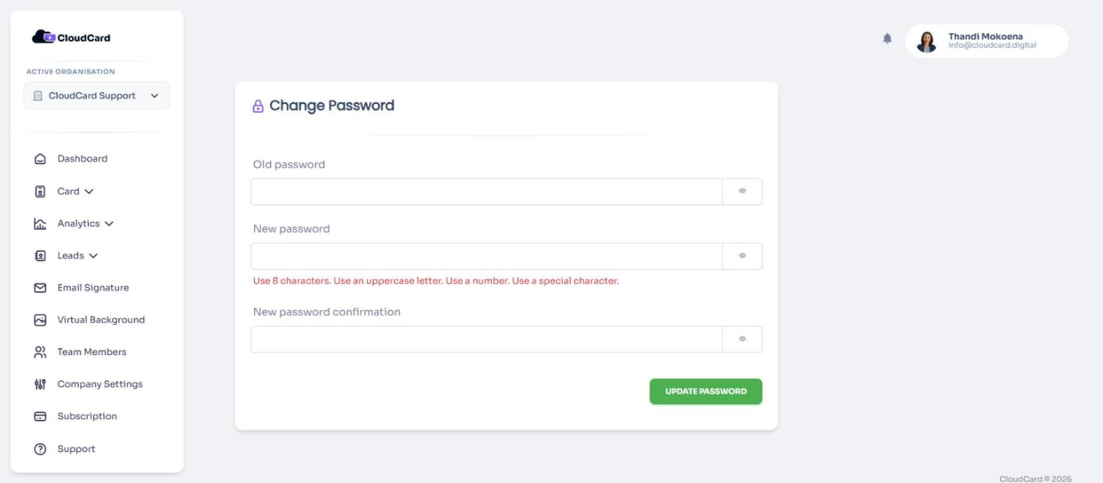 The Change Password page