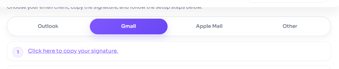 The Gmail tab with the Copy Signature button