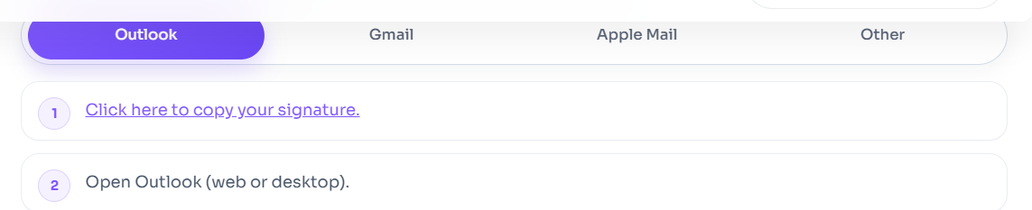 The Outlook tab with the Copy Signature button