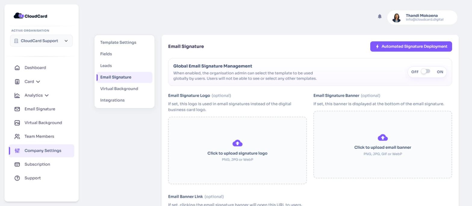 The Email Signature section in Company Settings