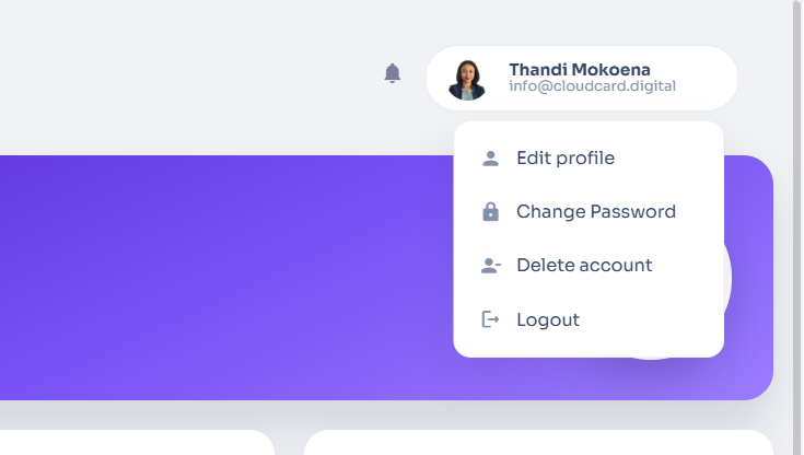 The account menu in the top-right corner