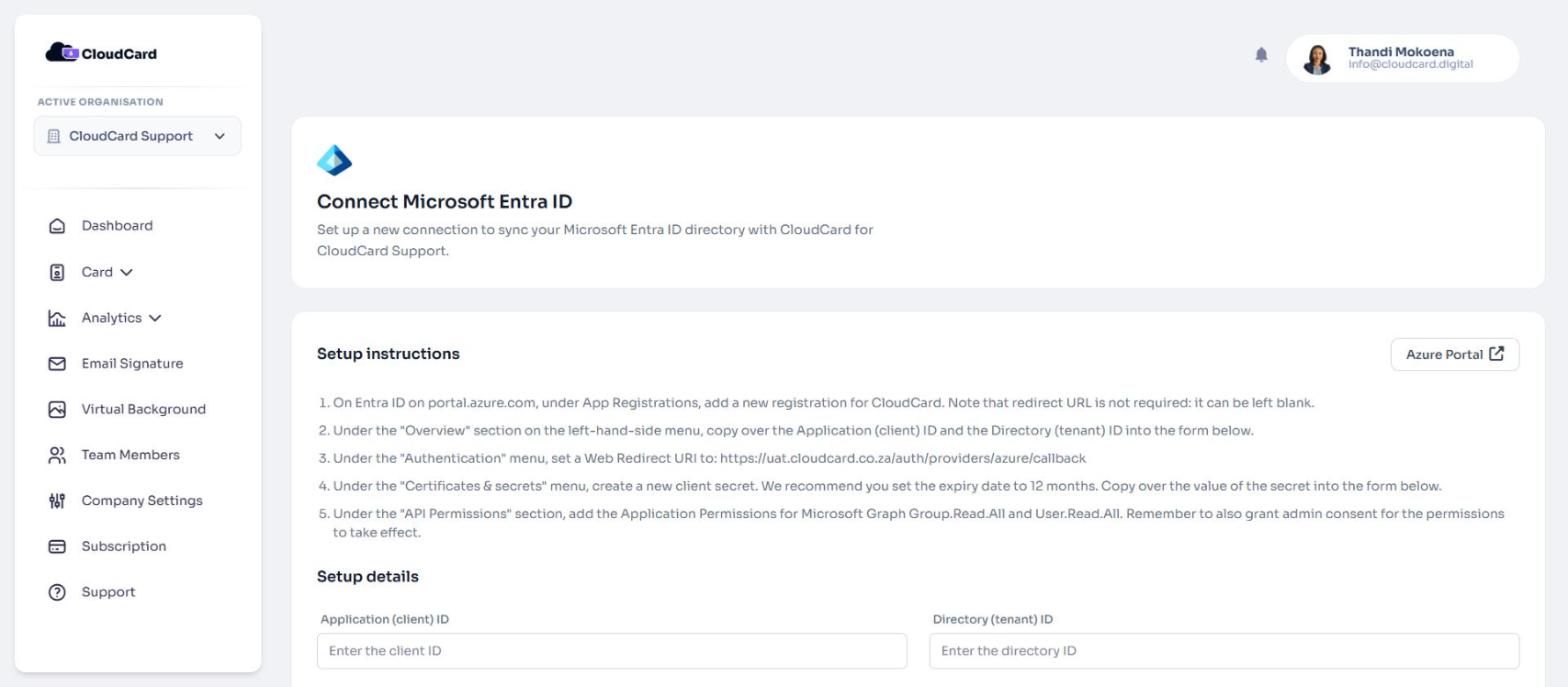 The Connect Microsoft Entra ID form