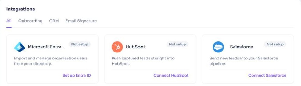 The Salesforce card on the Integrations tab