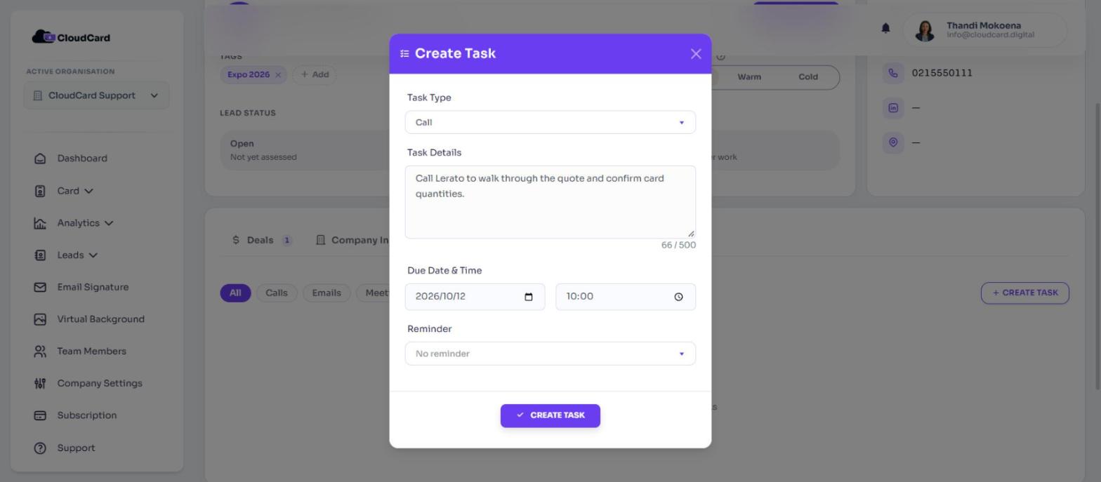 The Create Task window