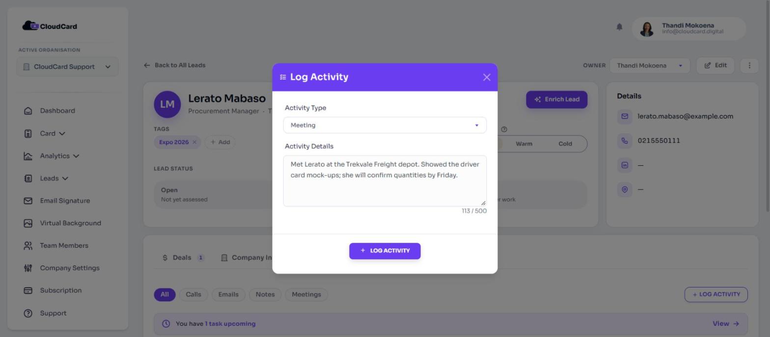 The Log Activity window