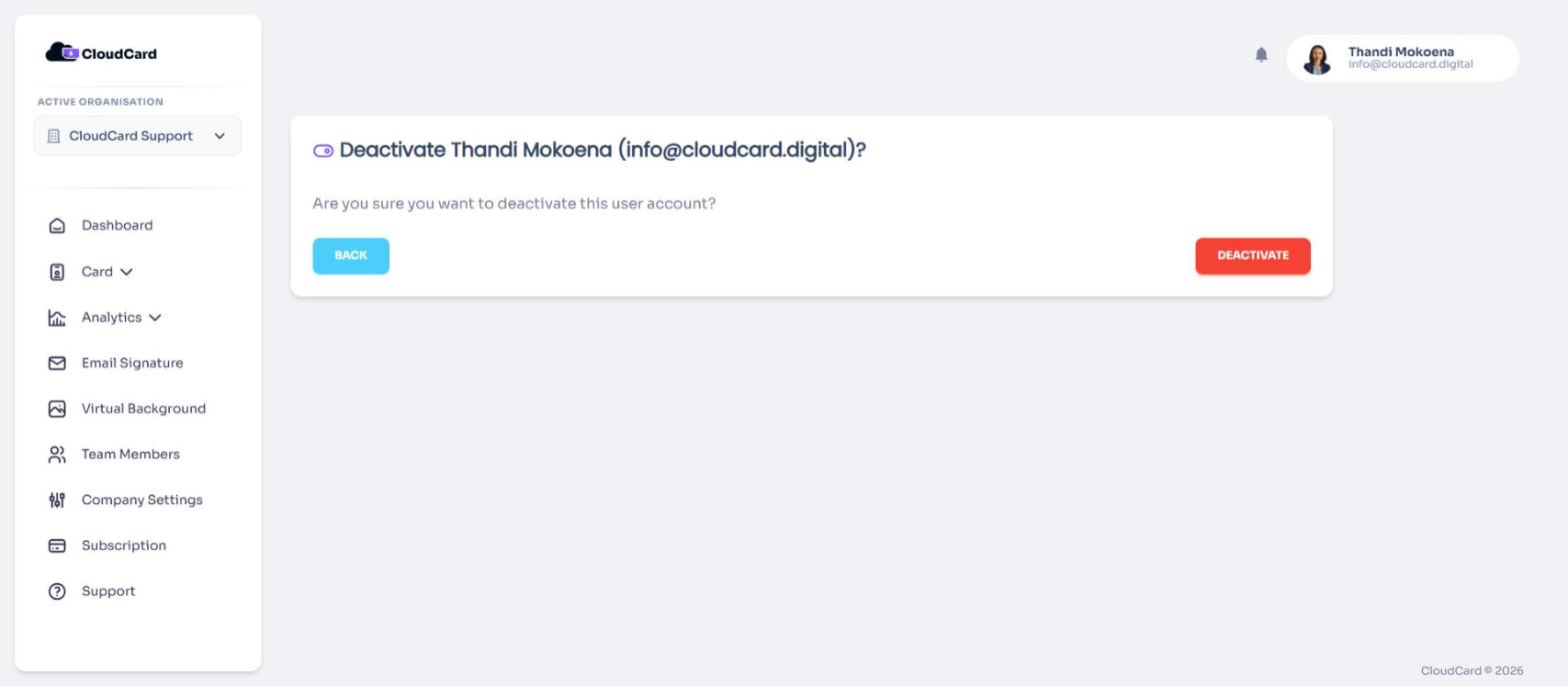 The deactivate confirmation page