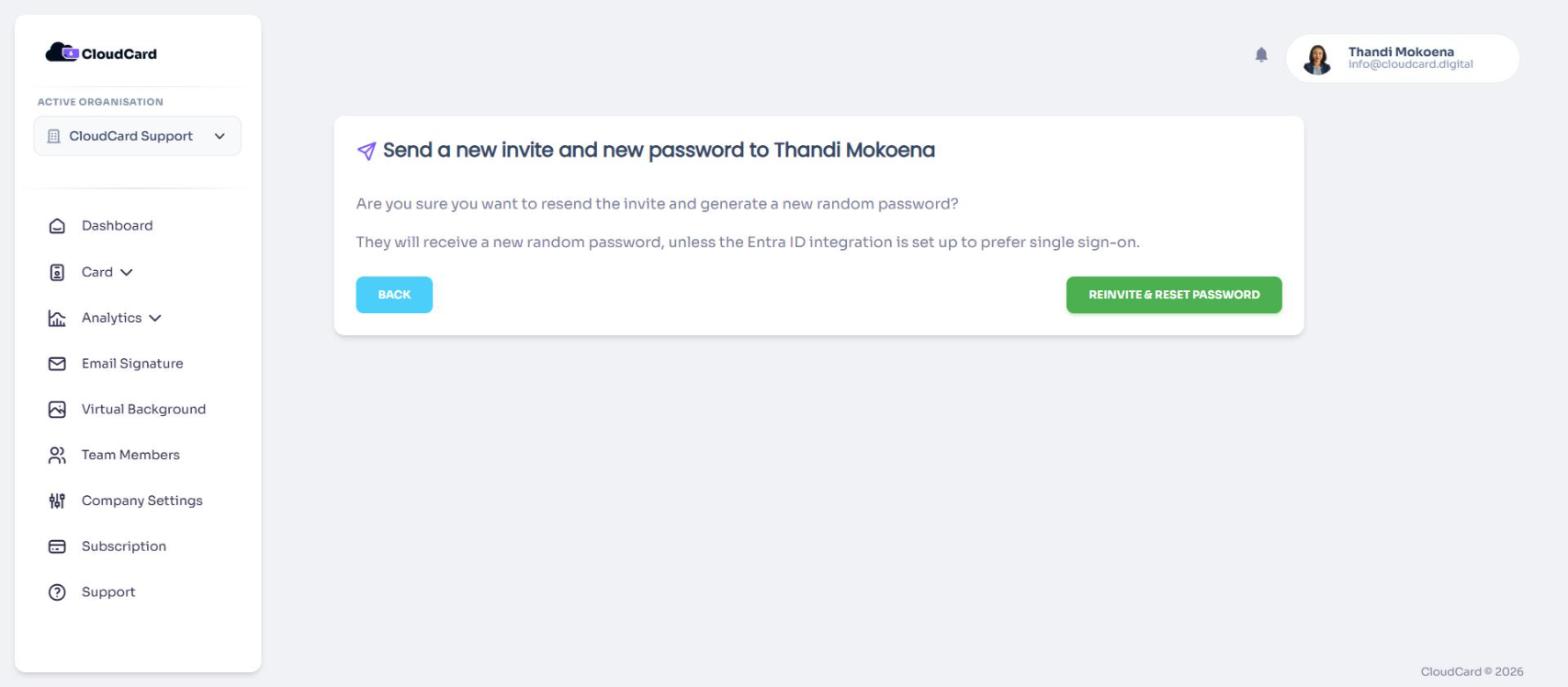 The reinvite confirmation page