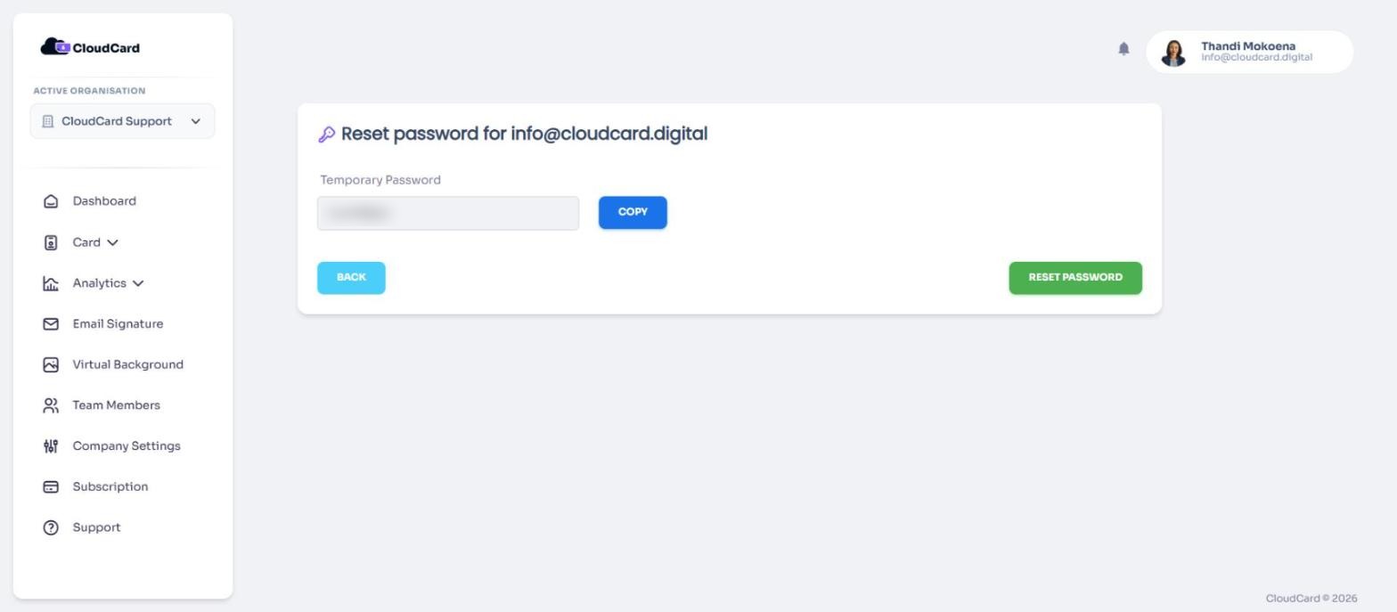 The Reset password page