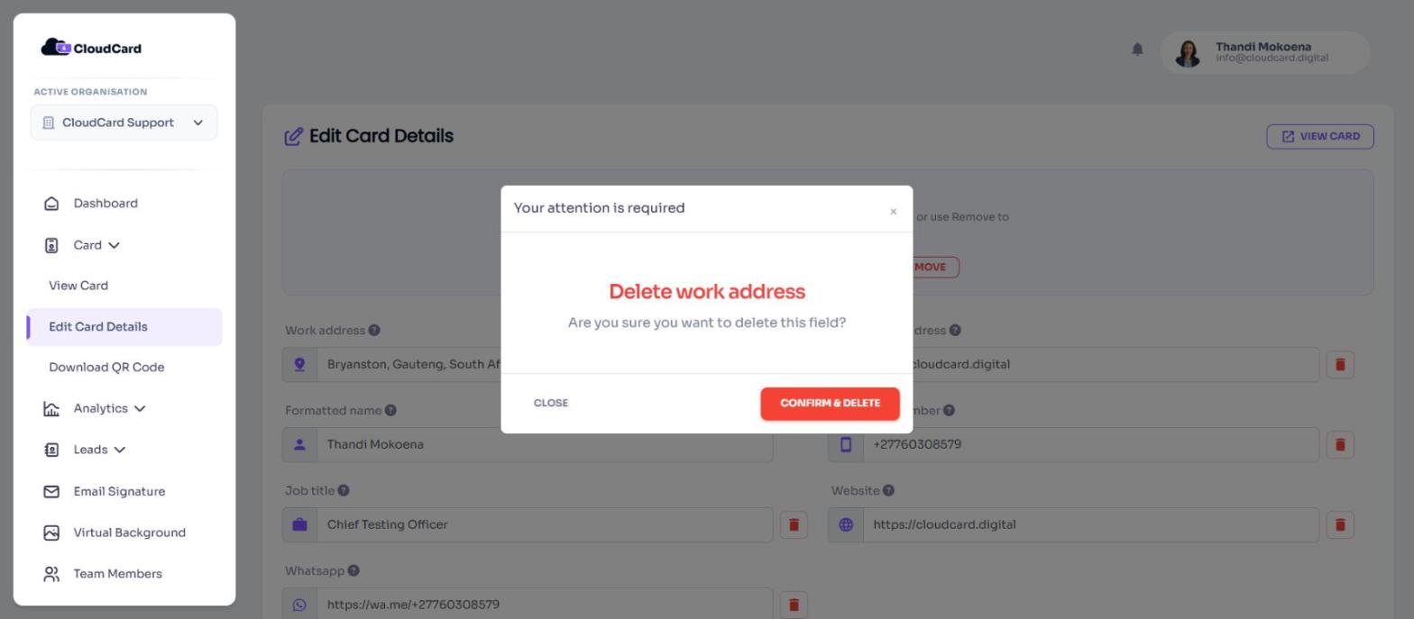 The delete confirmation pop-up
